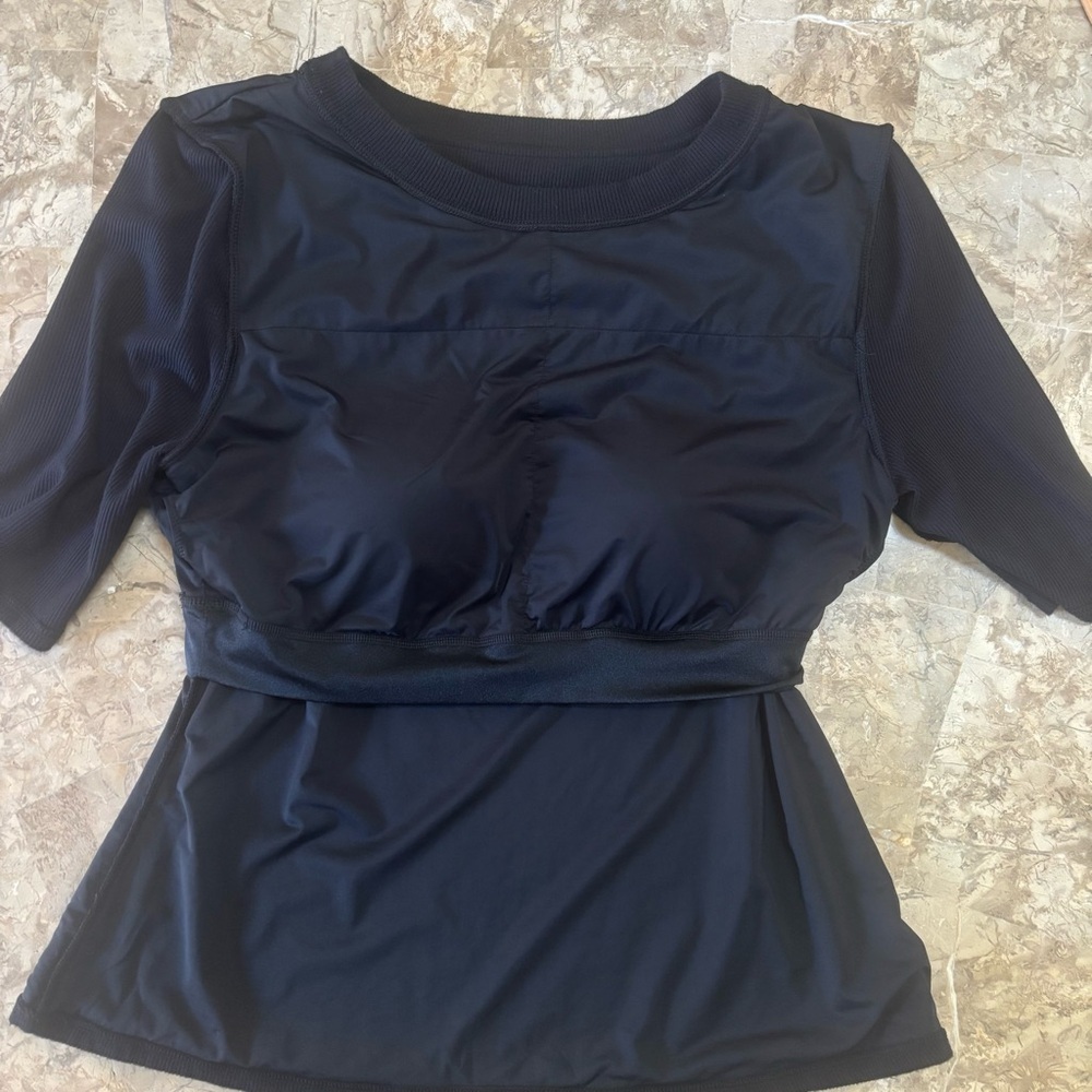 Soma Body Rib Crew Neck 3/4 Sleeve Tee w/ Interior Bra Black Size M - Picture 5 of 9